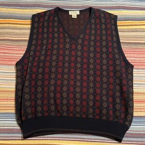 MURANO Mens Argyle V Neck Sweater Vest XL 70 Acrylic 30‎ Wool Made Italy